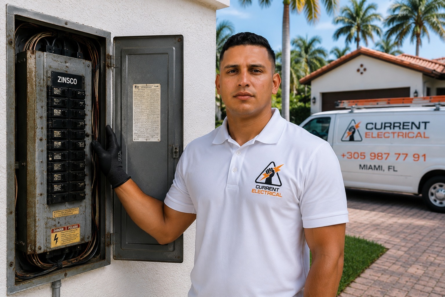 Old electrical panel inspection in Florida home